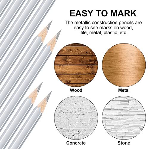 48 Pack Metallic Silver Marking Pencil for Construction Workers Metal Plumbers
