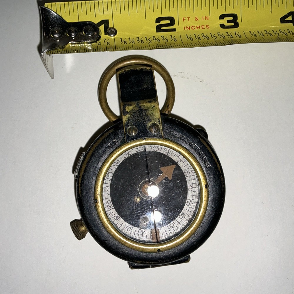 1918 US Engineer Corps WWI Compass C-E No 9991 Solid Brass Antique With Case