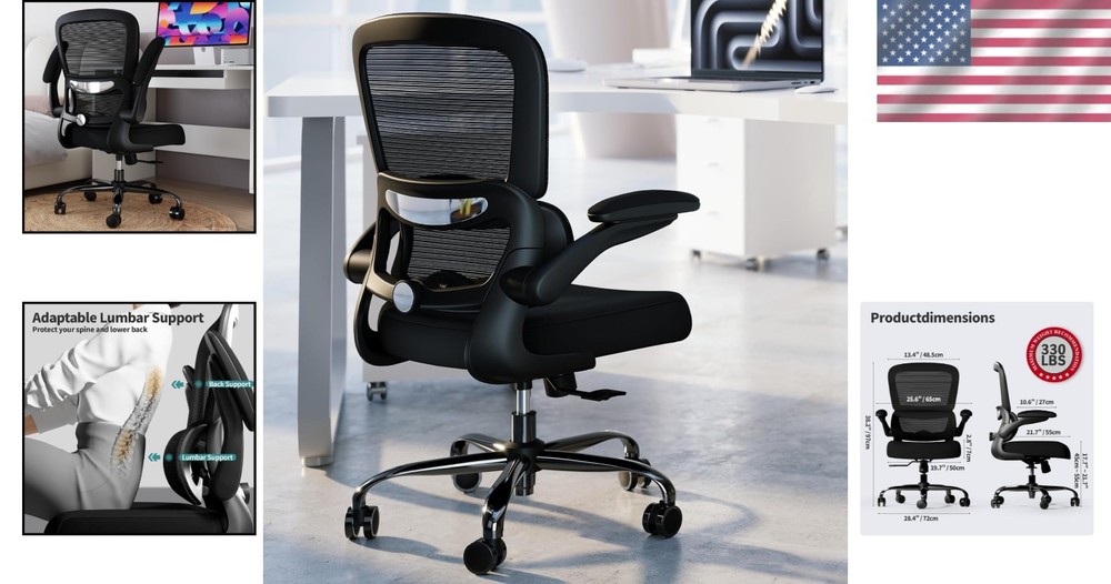 Ergonomic Mesh Office Chair Adjustable Lumbar Support Black Comfortable