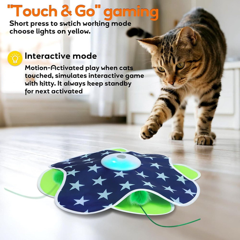 Interactive Cat Toys Moving Feather Concealed in Mat Rechargeable Exercise Bored