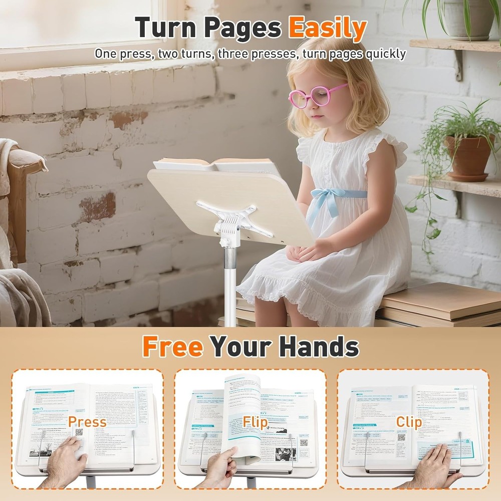 Rolling Book Stand with Wheels Adjustable 19–51" Floor Reading Podium