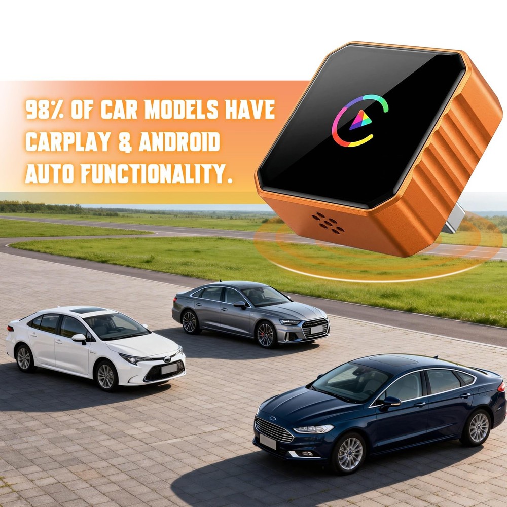 Wireless CarPlay Adapter for iPhone & Android, 2-in-1 Orange