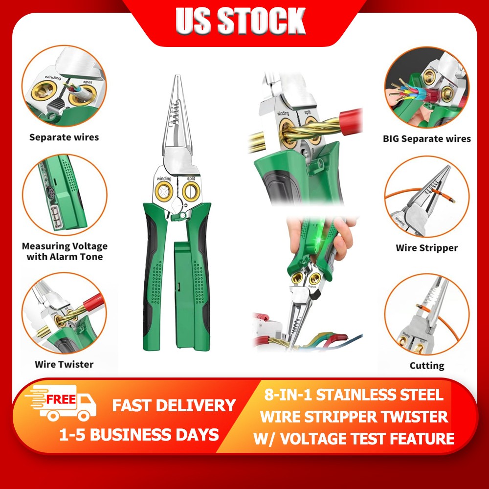 8 In 1 Wire Stripper Twister Cutting, Pulling Wires, Cable Scissors, Voltage