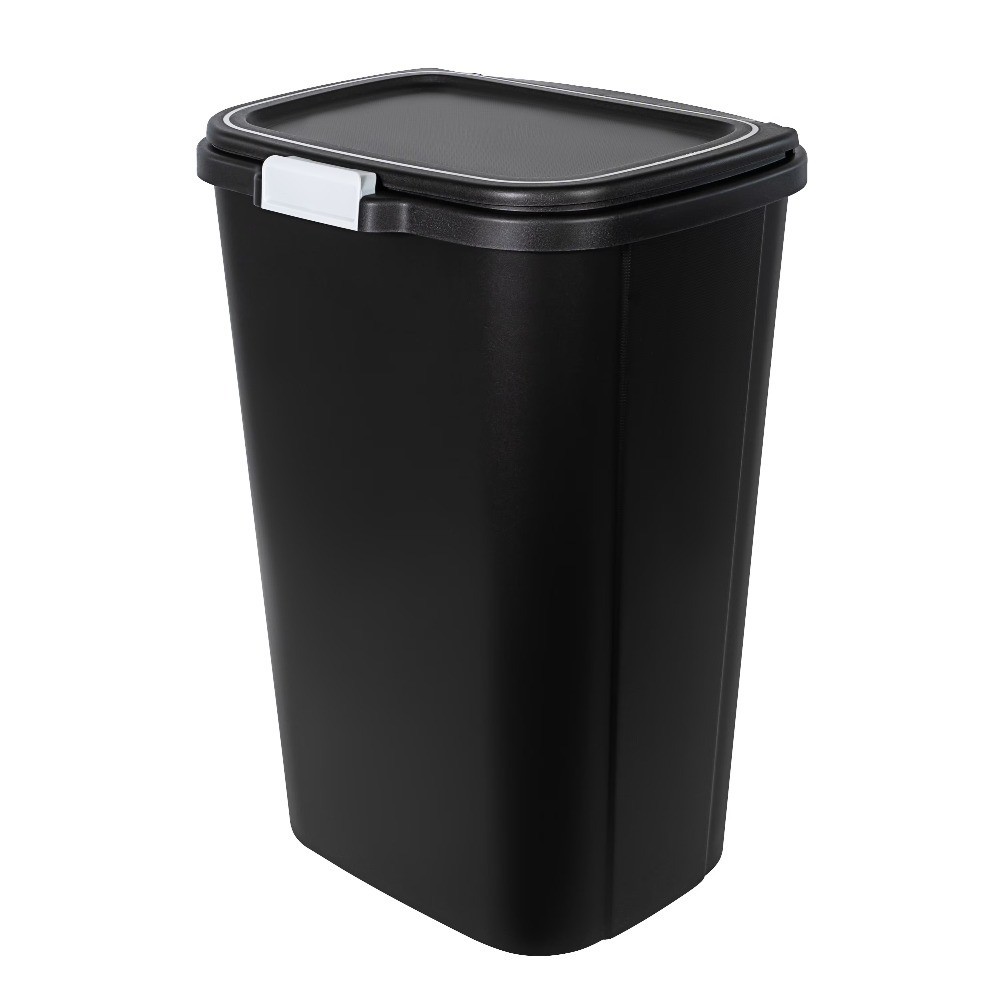 13 Gallon Plastic Odor Block Touch Top Garbage Bin with Push Button Lid, Black