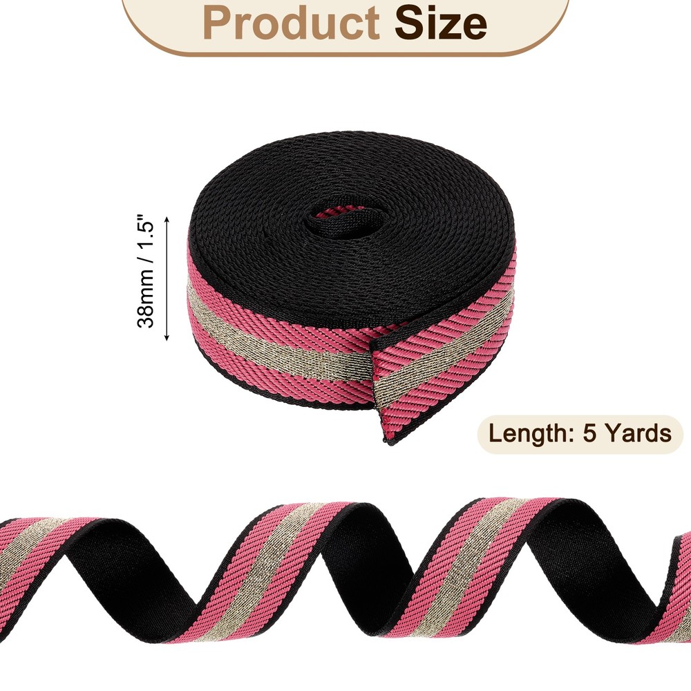 5Yards Nylon Webbing Strap, 38mm Striped Webbing Bag Strap, Pink