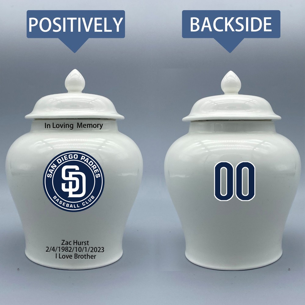 Ceramic Medium Urn for San Diego Padres Baseball Theme, Custom Text & Number