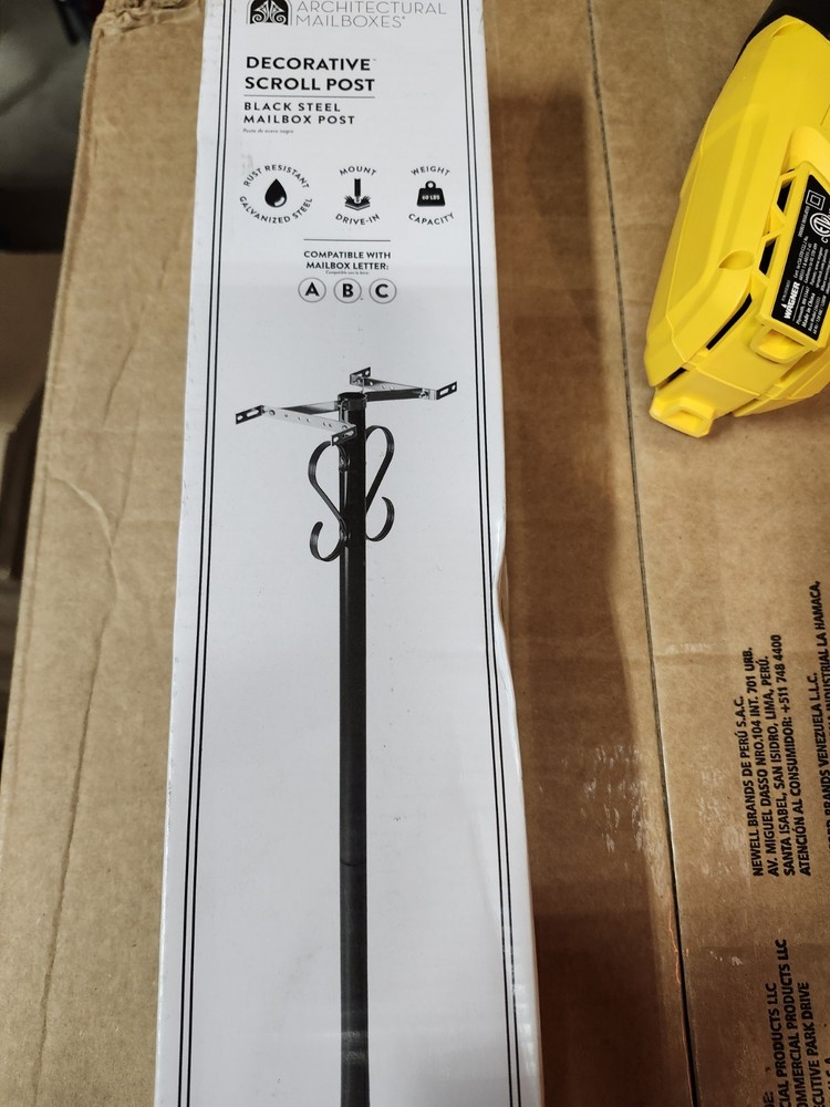 Mailbox Post Steel Decorative Scroll Top Mount In Ground Black Rust Resistant