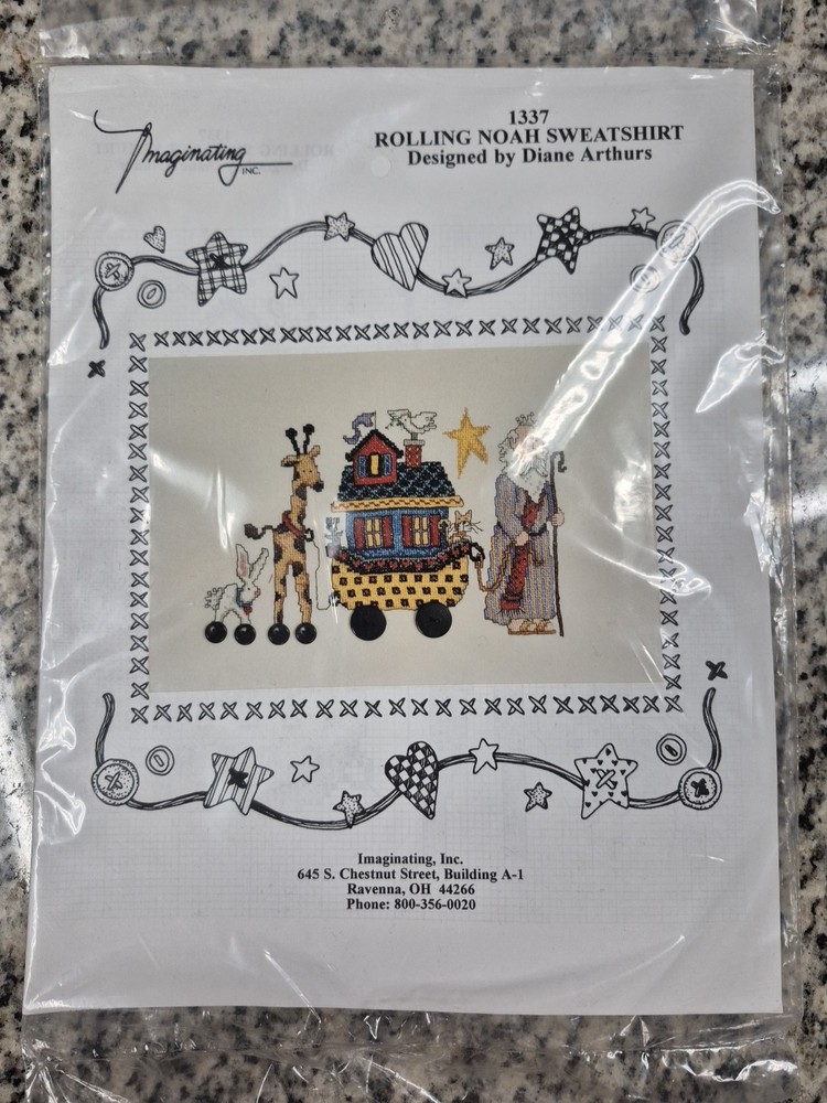 Imaginating Rolling Noah Sweatshirt Cross Stitch Kit NIP