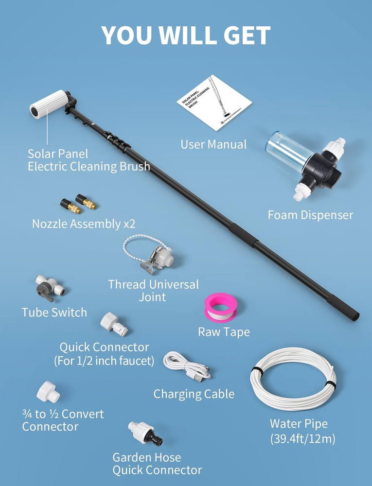 Solar Panel Cleaning Kit, 20FT Solar Panel Cleaning Brush and Pole with Soap ...