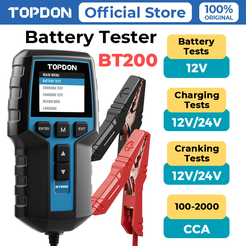 TOPDON BT200 Battery Tester 12/24V 100-2000CCA Cranking Charging System Analyzer