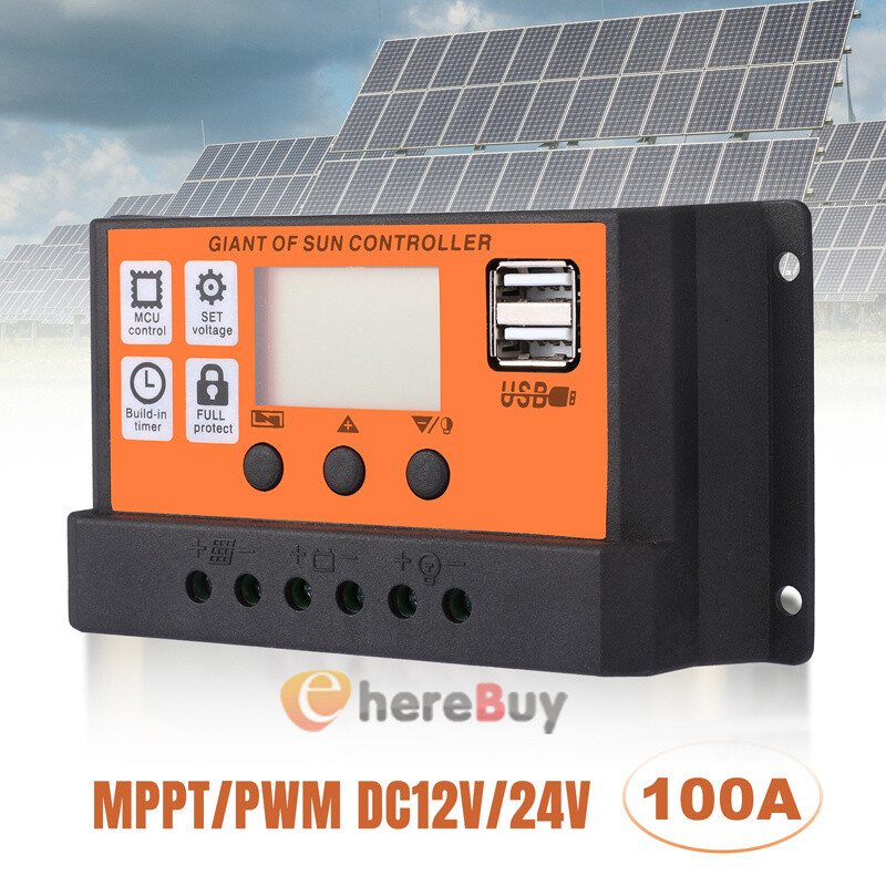 1/2 100A Solar Charger Controller Solar Panel Battery Intelligent Regulator 2USB