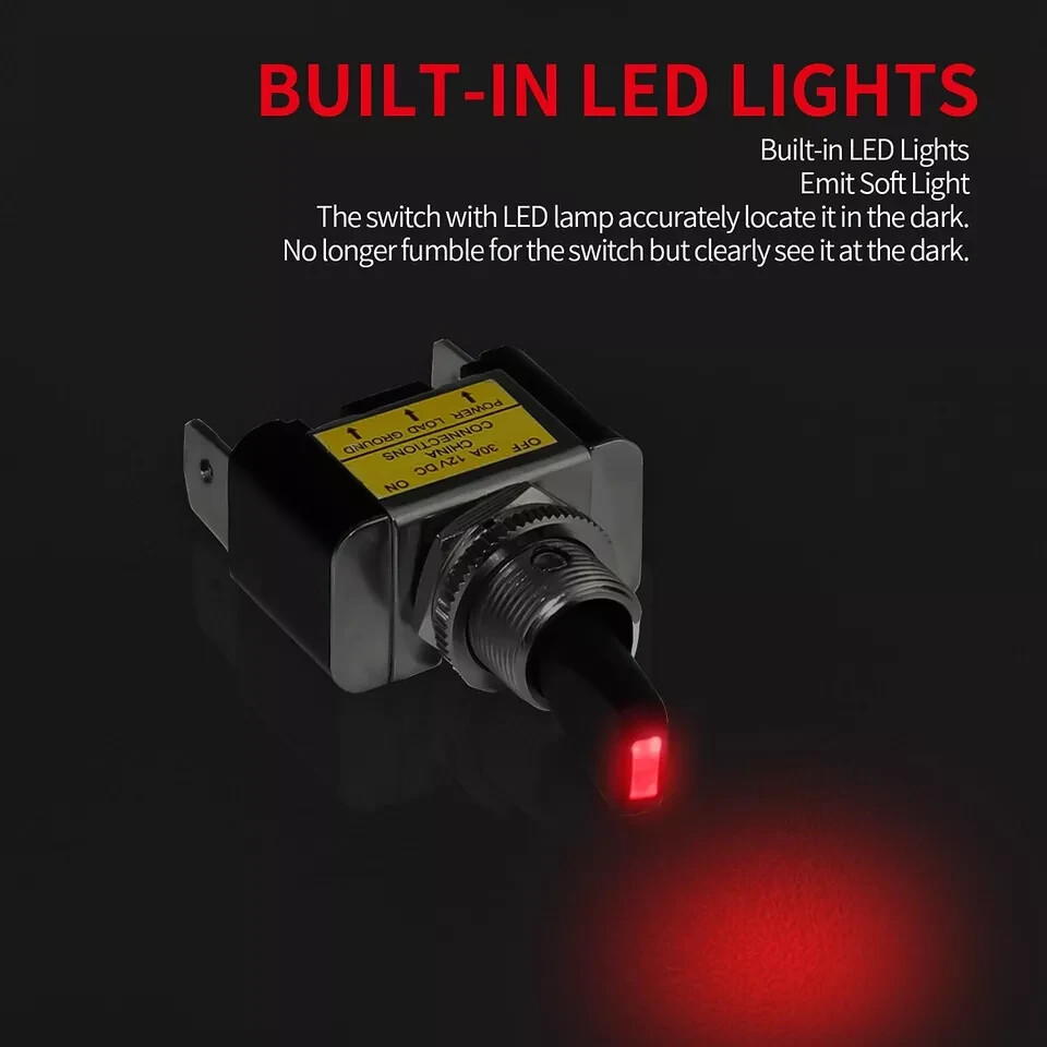 30 Amp Heavy Duty DC Toggle Switch 12V 30A Lighted Toggle Switch with Red LED 1