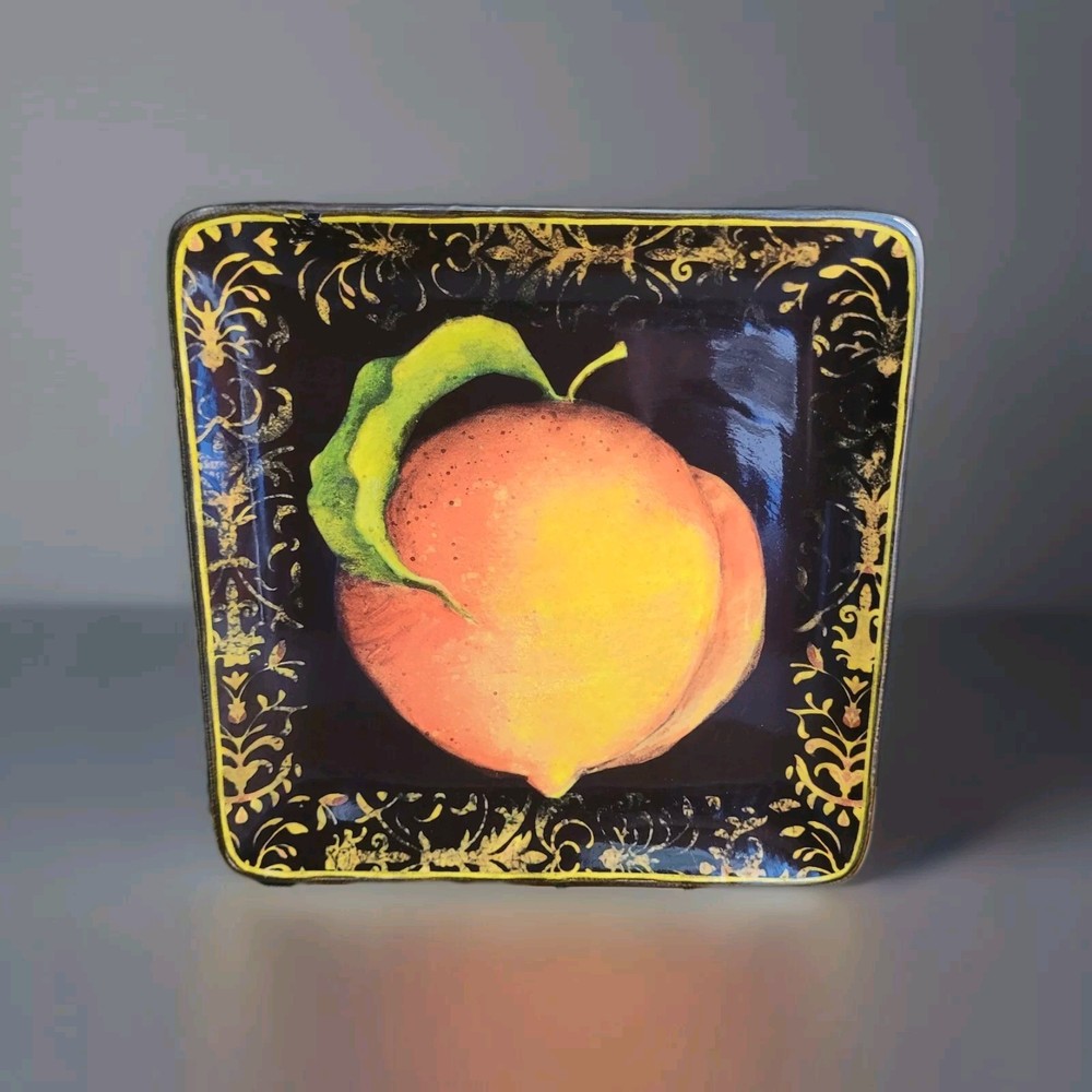 Damask Plate Peach Fruit Square 8.25"