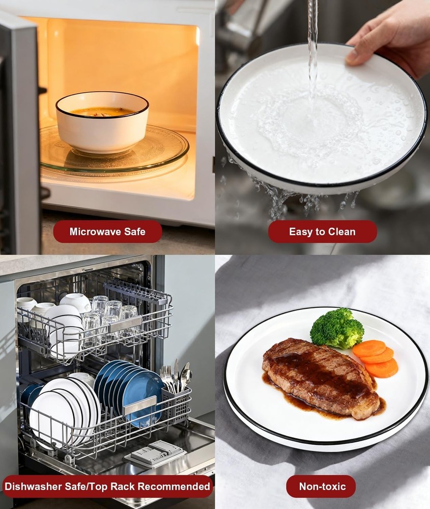 12 Pieces Ceramic Dinnerware set,Plates & Bowls Sets 4,White Dinnerware Set