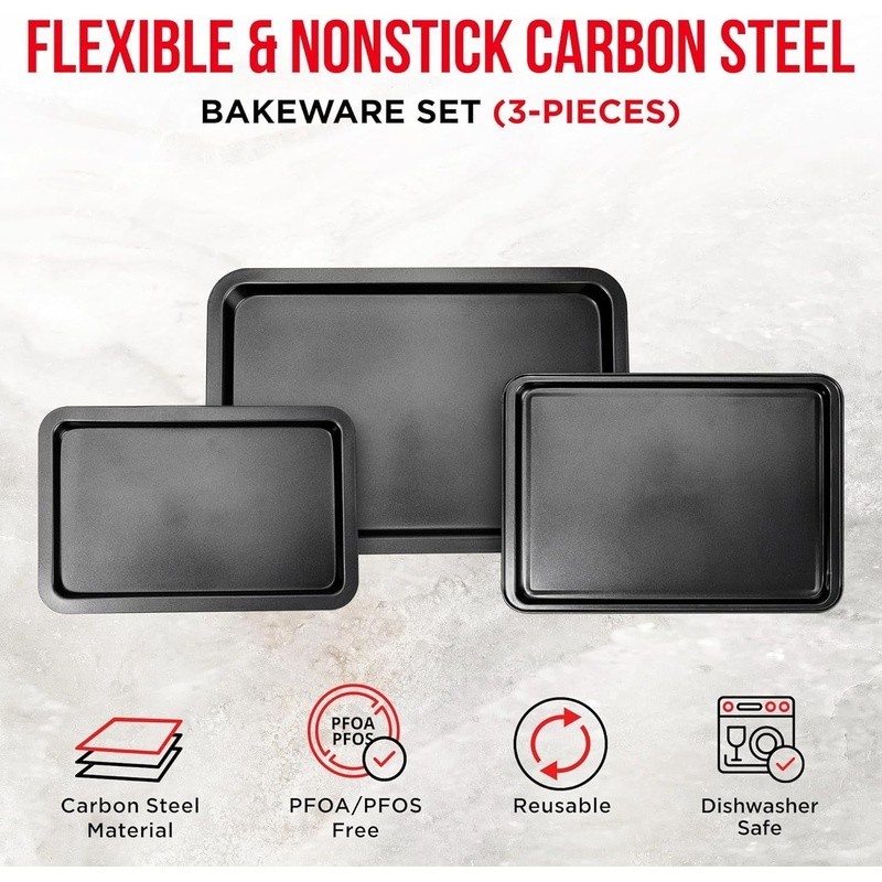 Nonstick Carbon Steel Baking Pan Set 6 Piece Bakeware Set Easy Clean Stackable