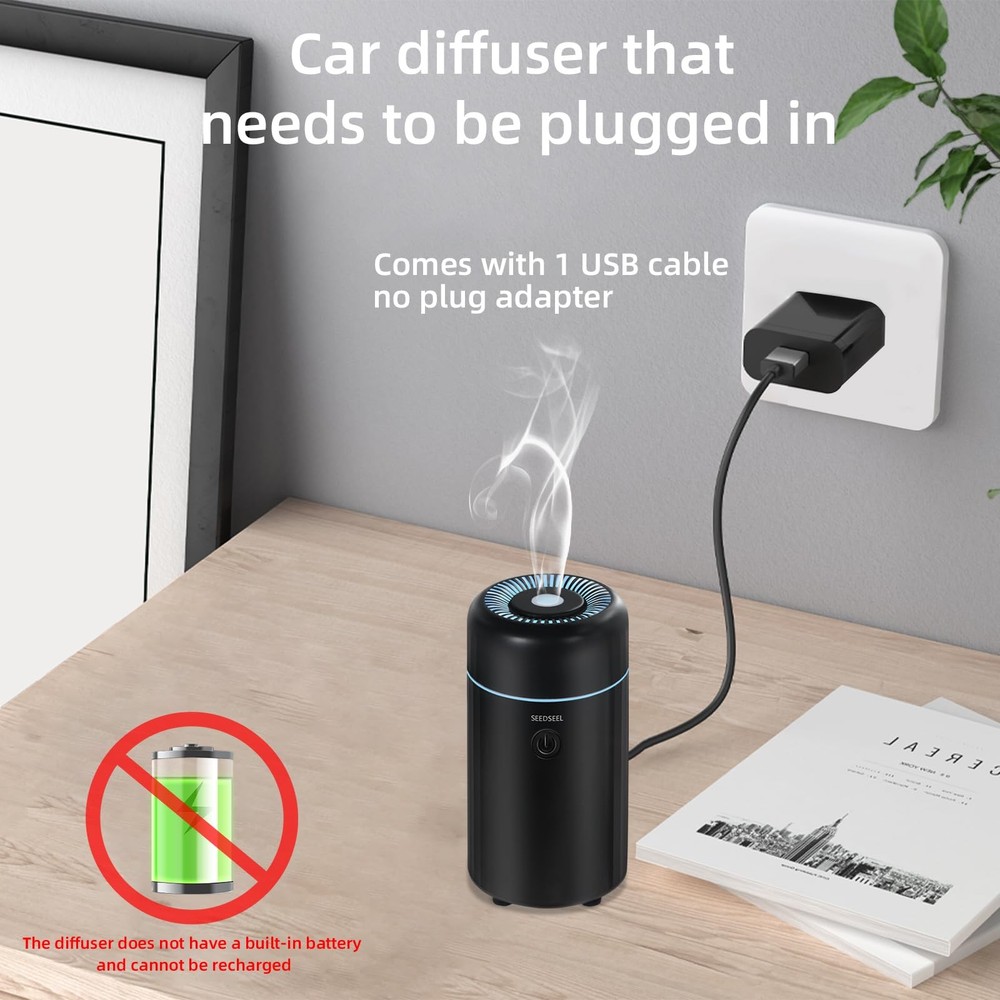 SEEDSEEL Car Aromatherapy Diffusers for Essential Oils，Mini USB Air Black-a