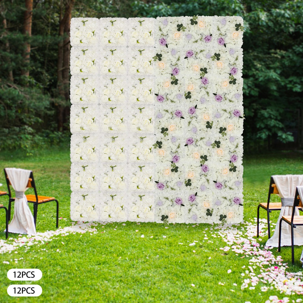 3D Flower Wall Panel-12pcs Artificial Flower Wall Background Silk Rose Wedding