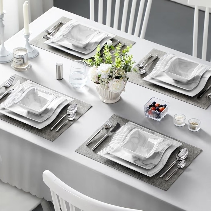 MALACASA Dinnerware Sets, 12-Piece 12 Piece(Service for 4), Marble Grey