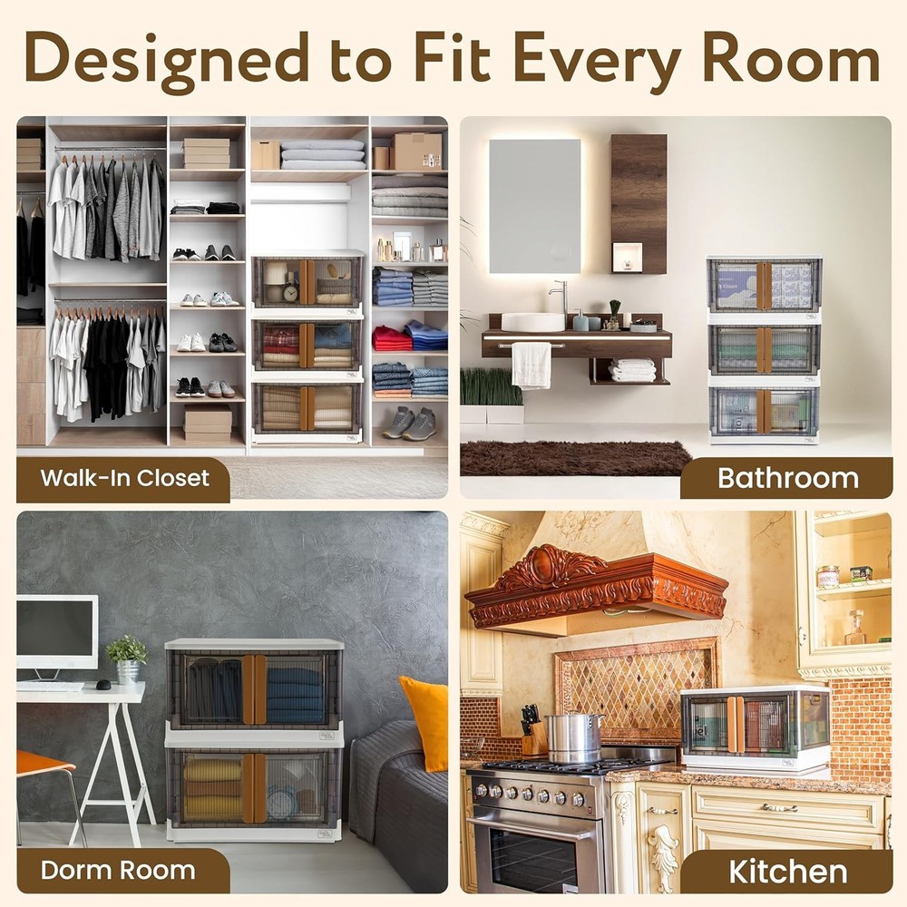 Quik Box 19 Gallon Stackable Storage Bins W/ Doors Collapsible Organizer