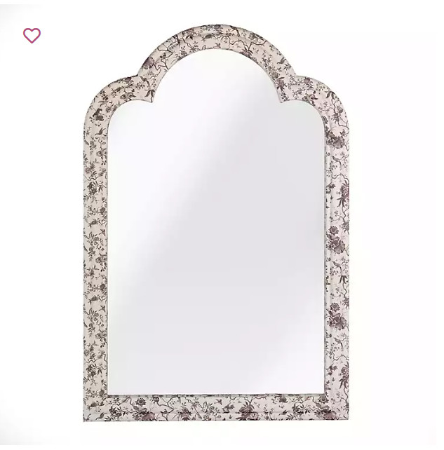 White & Gray Toile Fabric Arched Wall Mirror