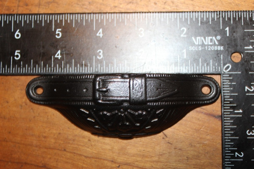 Restored Ornate Antique Victorian Cast Iron Bin Apothecary Cupboard Pull L-107