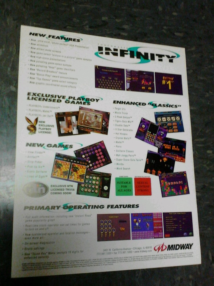 Midway TOUCHMASTER INFINITY arcade video game flyer nice color original--2 sides
