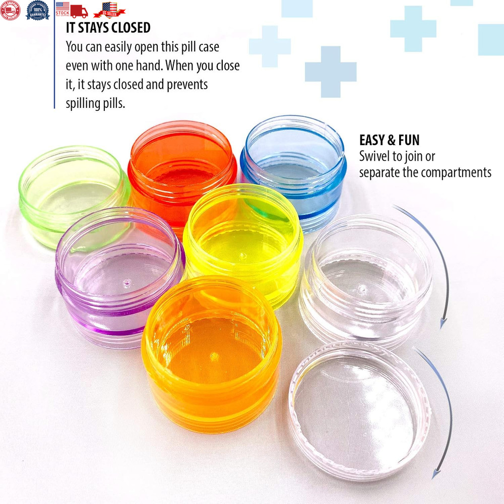 2 Pack Rainbow 7 Day Stackable Pill Organizer Case Tower Box Medicine Planner