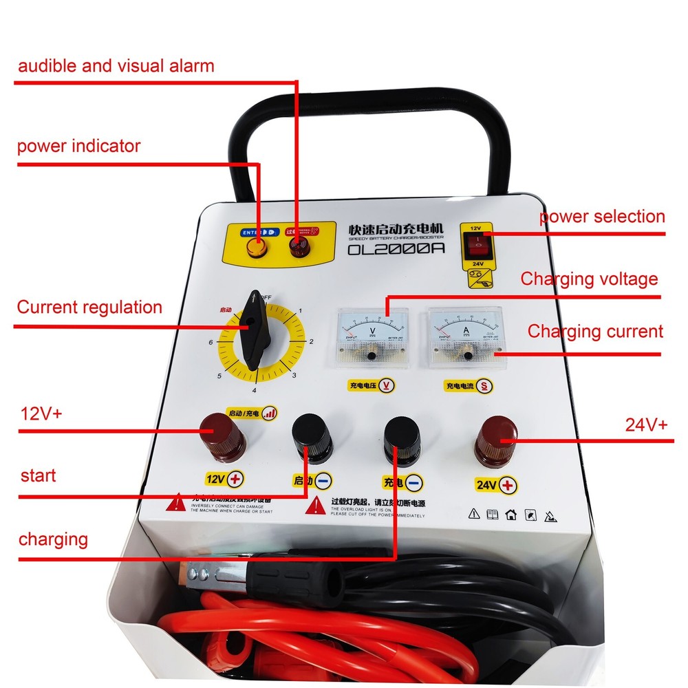 Battery Charger Engine Starter Auto Strong Engine Starter 220V 12V/24V 2000A