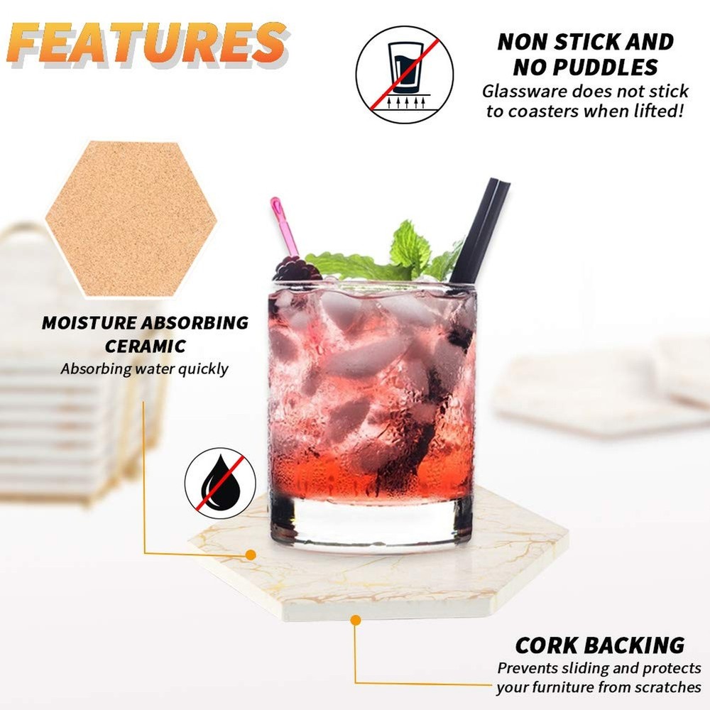 Marble Coasters for Drinks Absorbent with Cork Base, 8pcs Drink Coasters for ...