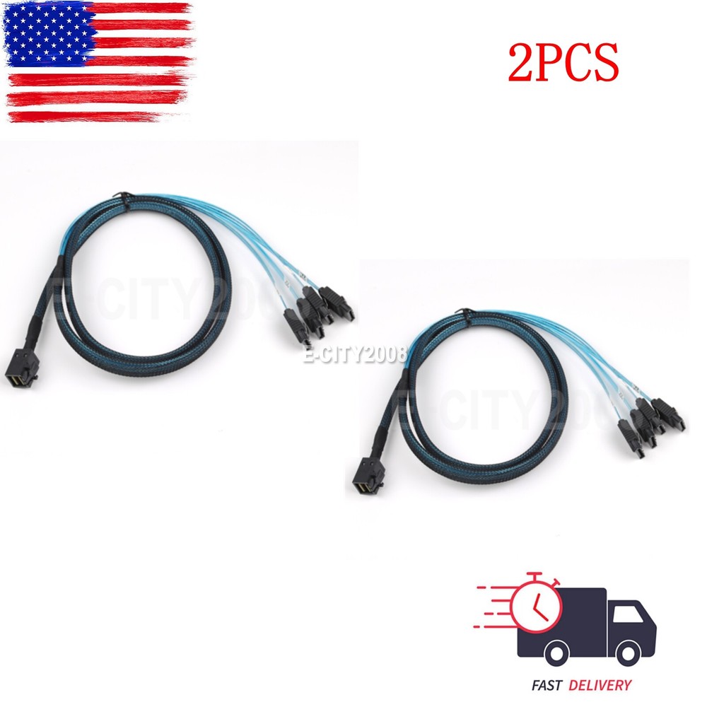 2x Mini SAS SFF-8643 to 4 SATA 7pin hard disk 6Gbps data Server Raid Cable 1m US