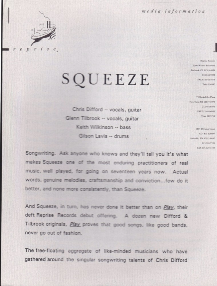 squeeze play press kit 1991