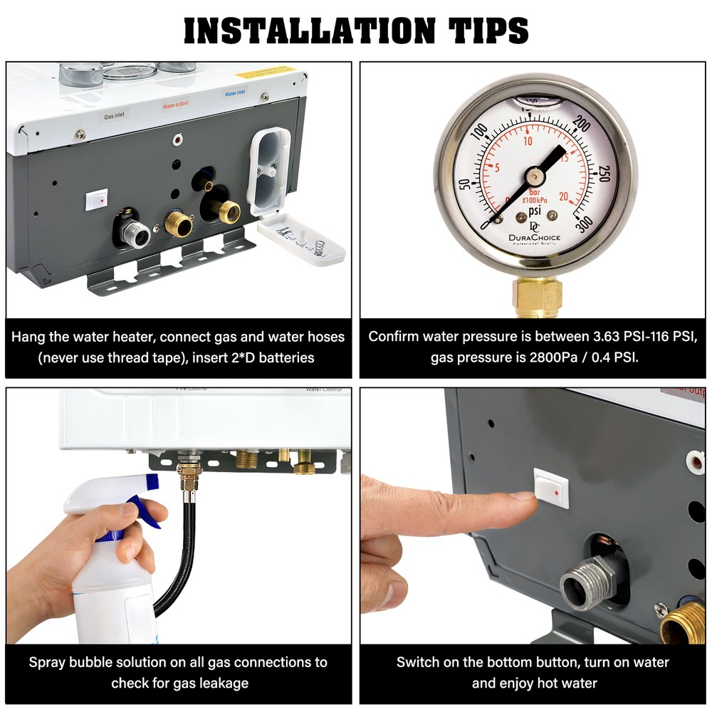 8L 2GPM Tankless LPG Liquid Propane Gas Hot Water Heater On-Demand Water Boiler