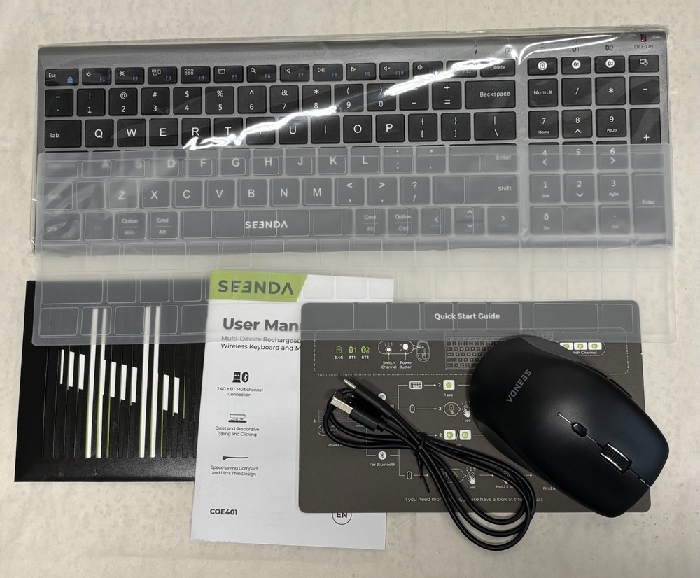 Seenda Multi-Device Wireless Keyboard Mouse Combo, 3-Channel, White, QWERTY