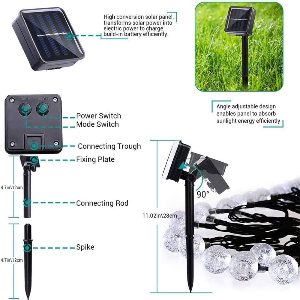 Solar String Lights Outdoor, 36Ft 60 LED Globe String Lights, Waterproof Crystal