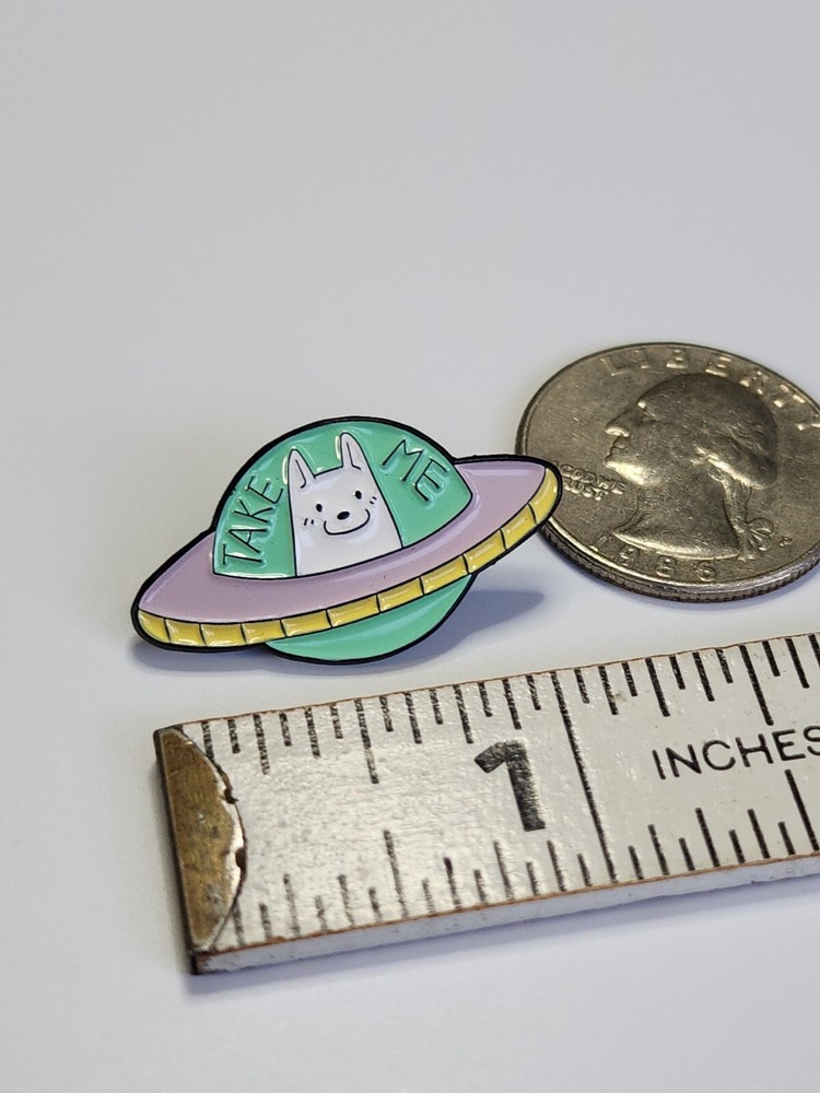 Take Me White Dog Spaceship Lapel Pin