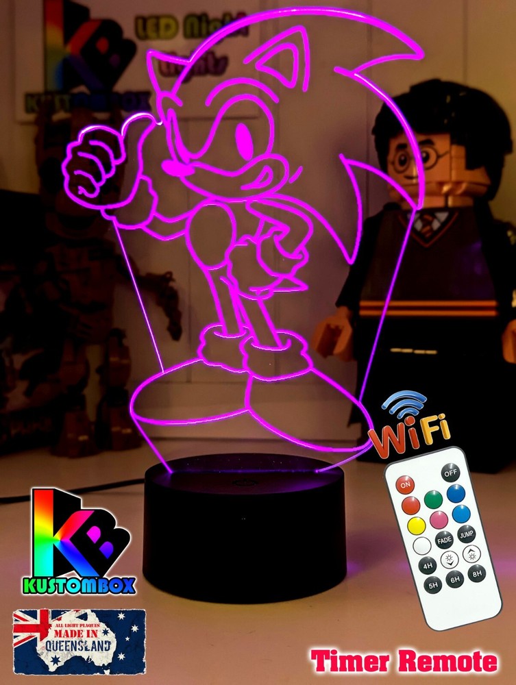 SONIC THE HEDGEHOG PERSONALISED NAME USB LED NIGHT LIGHT 7 COLOUR REMOTE CONTROL