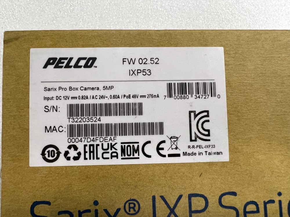 Pelco IXP53 5MP Indoor Network Box Camera (No Lens)