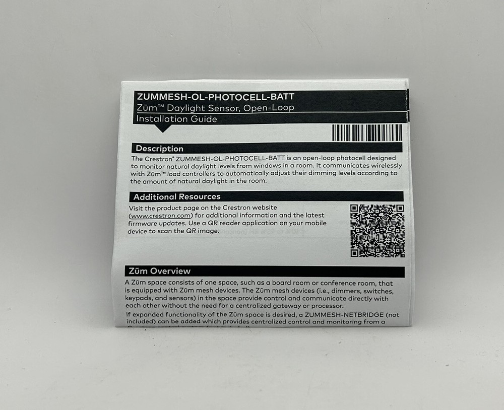 Crestron Zūm Daylight Sensor, Open Loop #ZUMMESH-OL-PHOTOCELL-BATT