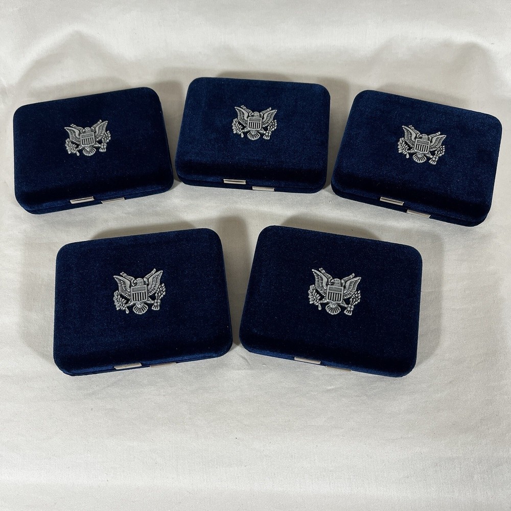 5 American Silver Eagle Cases Gift/Presentation Blue Velvet- No Coins/Capsules