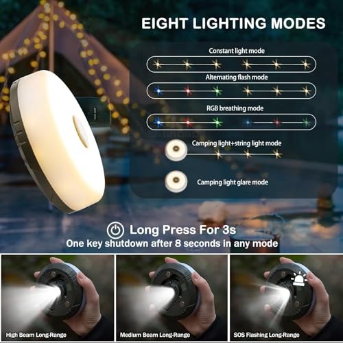 -Pack Camping String Lights, 4 in 1 Outdoor Camping Lantern with 8 2 Green