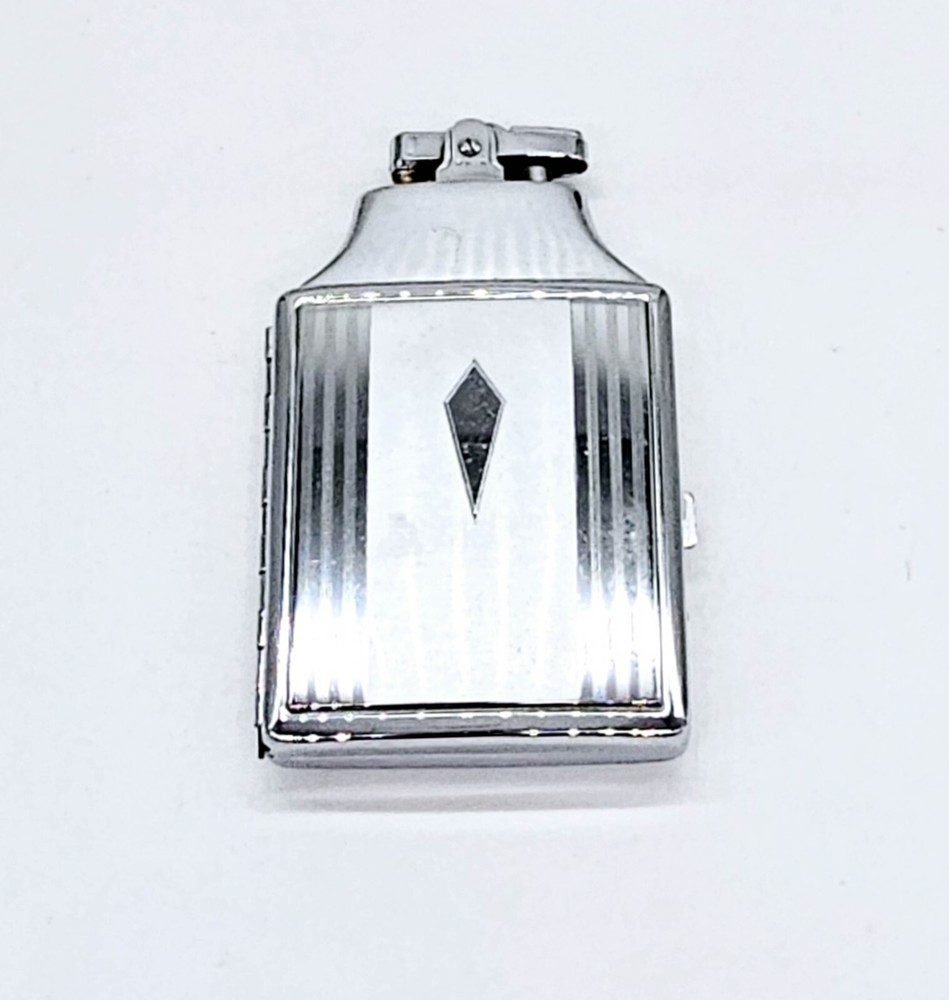 Ronson Cigarette Lighter & Case Combo w Pouch Art Deco Chrome Plated Mastercase