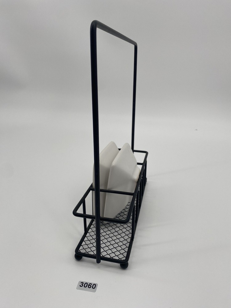 Tabletop Condiments Caddy Wrought Iron Black whith 2 plates