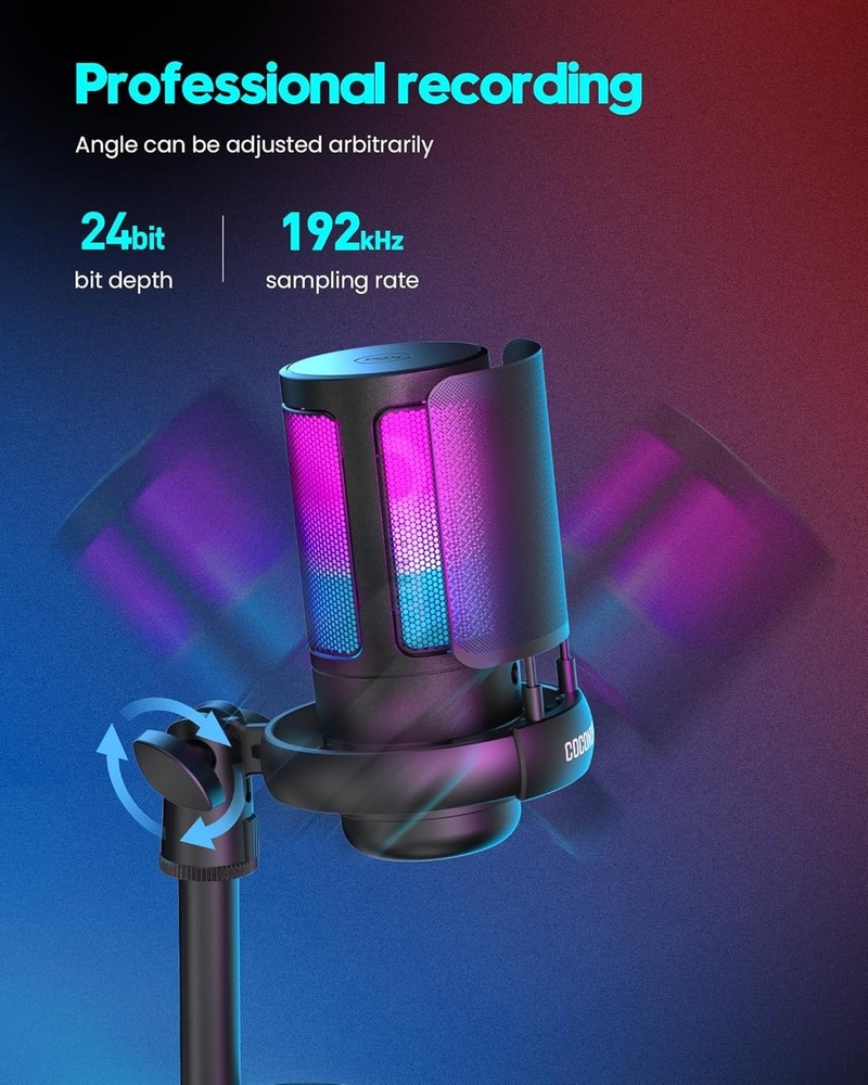 RGB Gaming USB Microphone with Quick Mute & Pop Filter