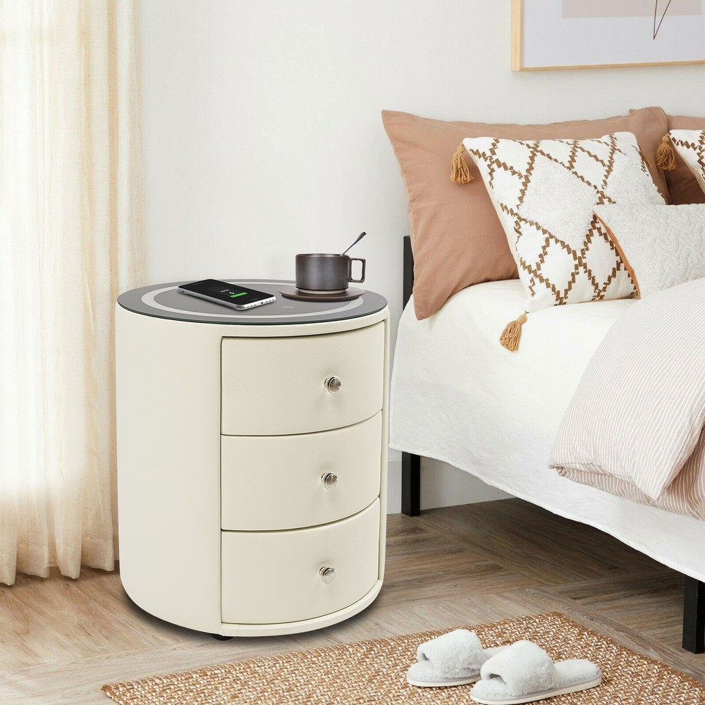 Nightstand with Charging Station End Table Bedside Table With 3 Storage Drawers