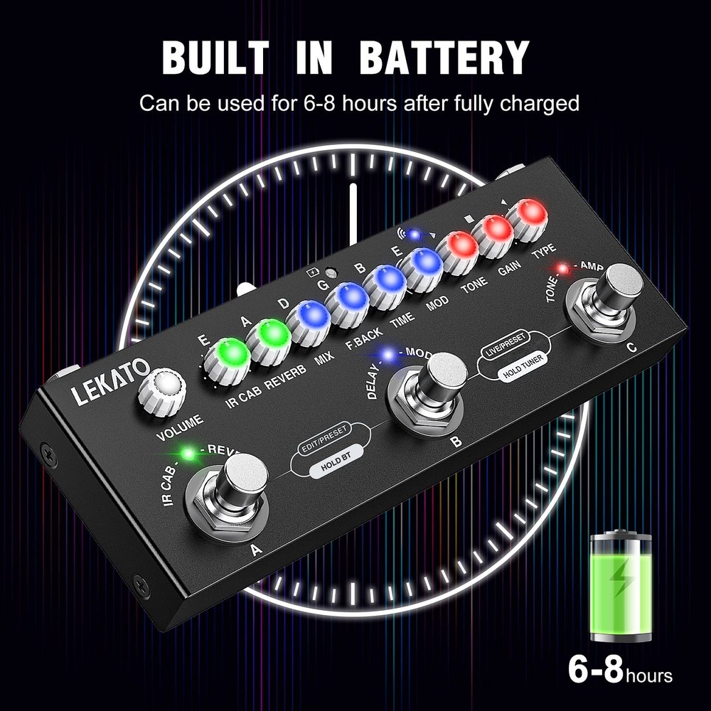 LEKATO Multi Effects Guitar Pedal, with IR Loading 9 AMP Models, Delay Reverb...
