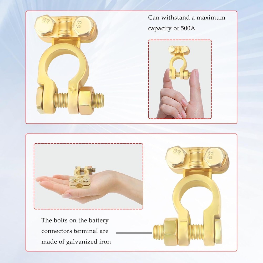 2PCS Positive & Negative Battery Terminal Connectors,Brass Battery Cable Ends...