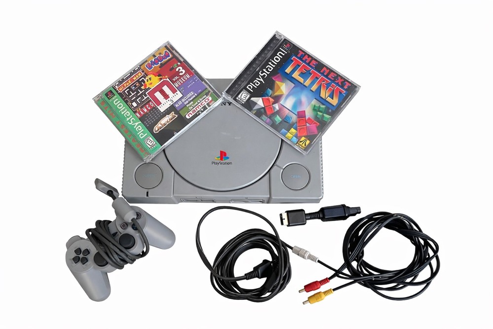 Sony PS1 Console Bundle Controller Cables 2 Games