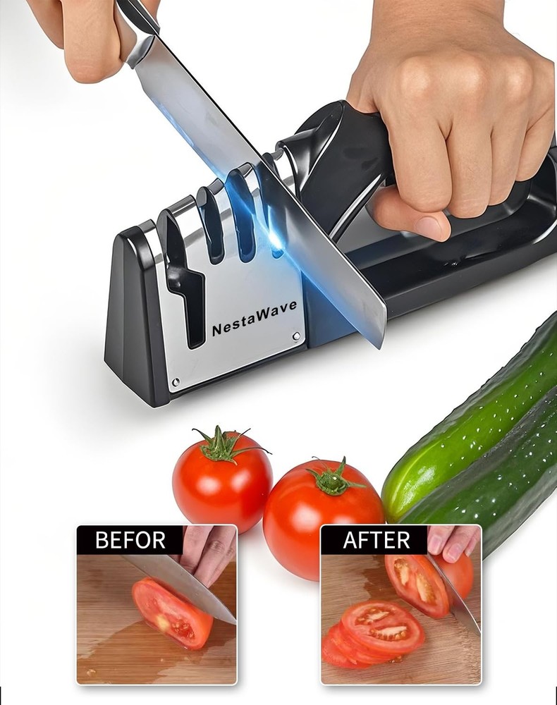 4-In-1 Kitchen Knife Sharpener, Multi-Functional Knife Sharpening Kit, Stylis...