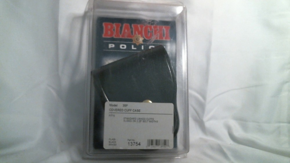 bianchi covered cuff case 35p 2.25 belt linked cuff  black leather brass snap