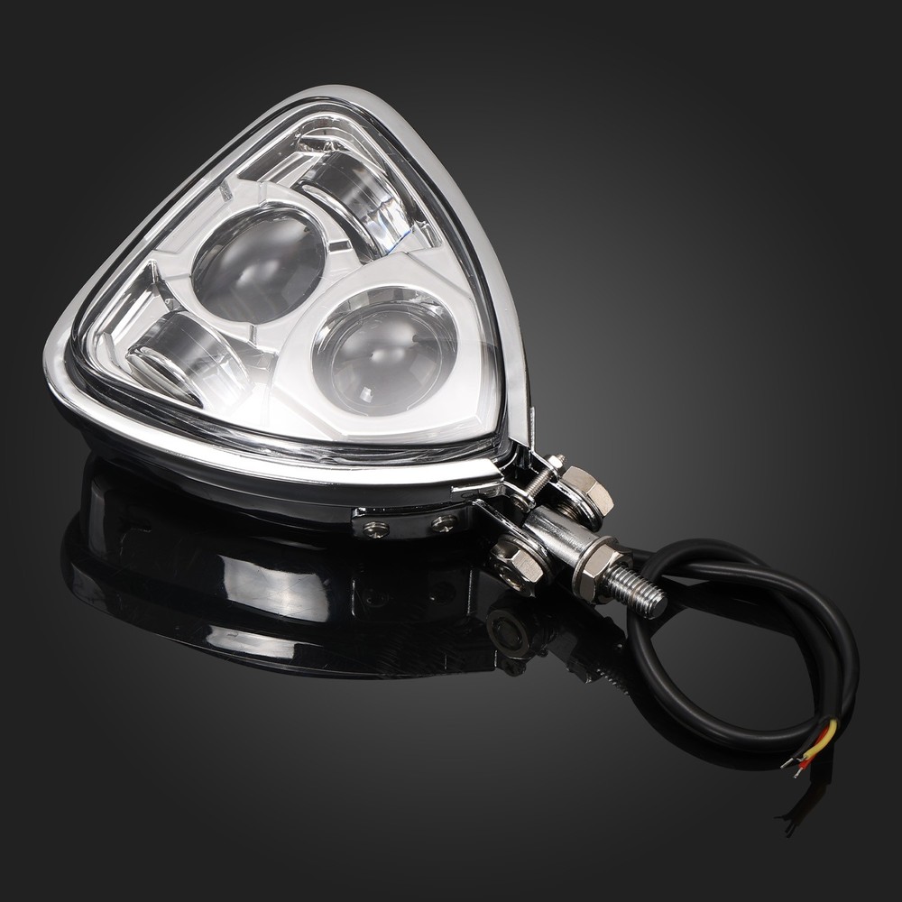 Chrome Motorcycle Triangle Style LED Headlight For Harley Custom Bobber Chopper